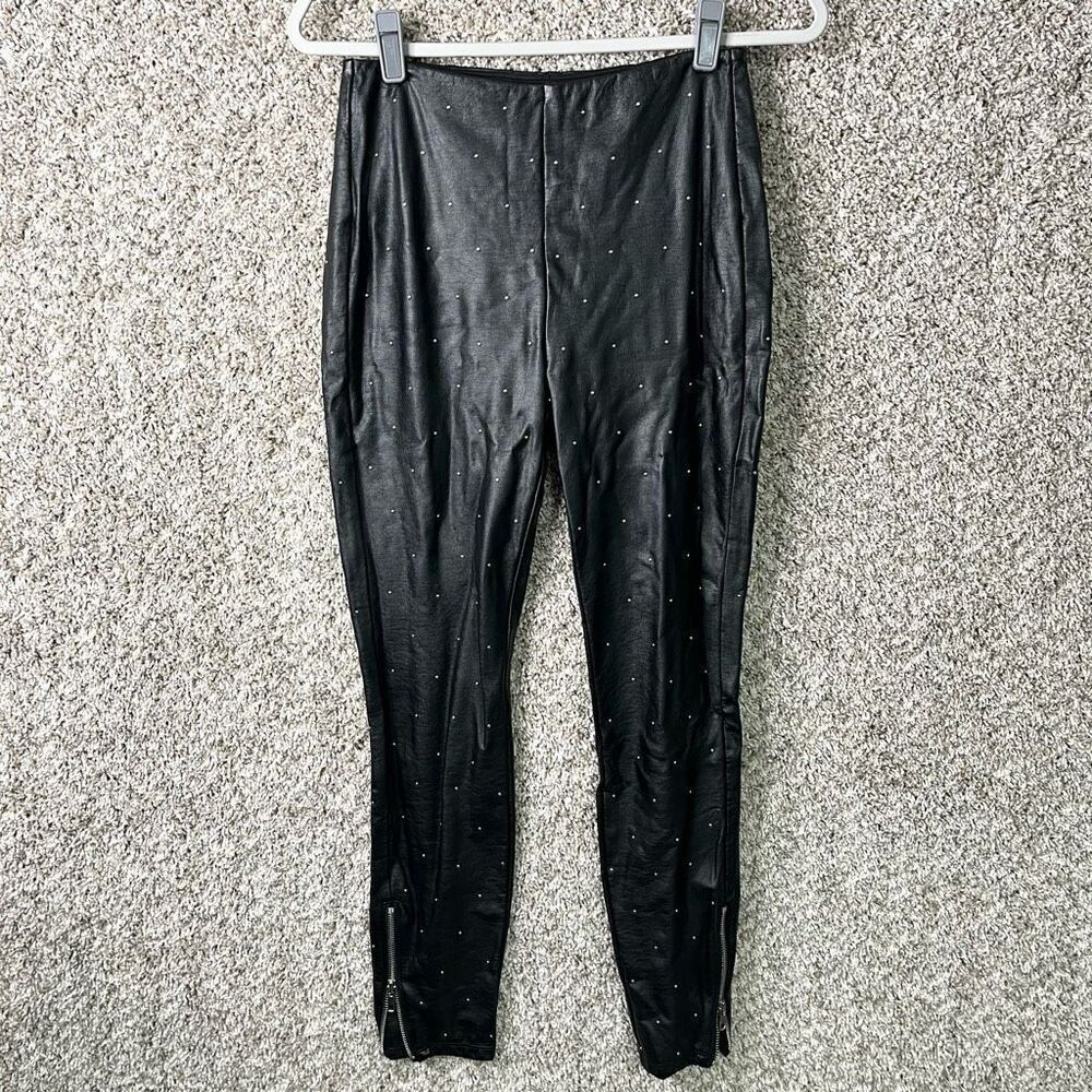 Lysse Leggings Women’s Small Black Faux Leather and Silver Studded‎ Pull-On High
